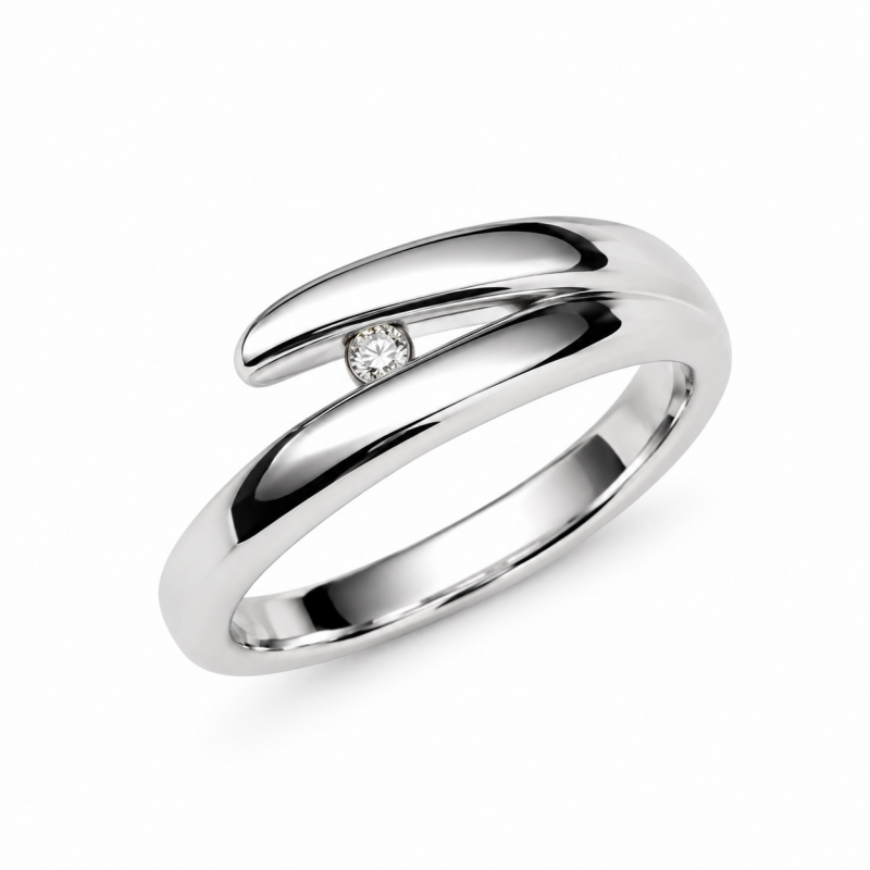 Ring, zilver gerhodineerd met 0,03ct. diamant (maat 58) - 12371