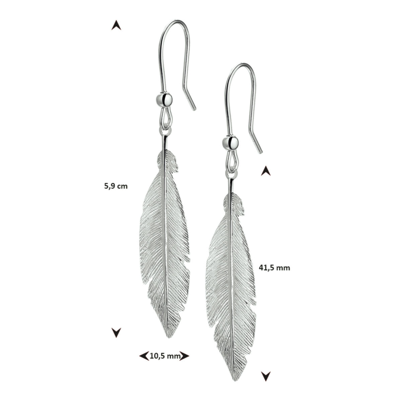 HC Oorhangers, zilver gerhodineerd veren - 12389 HC Oorhangers, zilver gerhodineerd veren - 12389