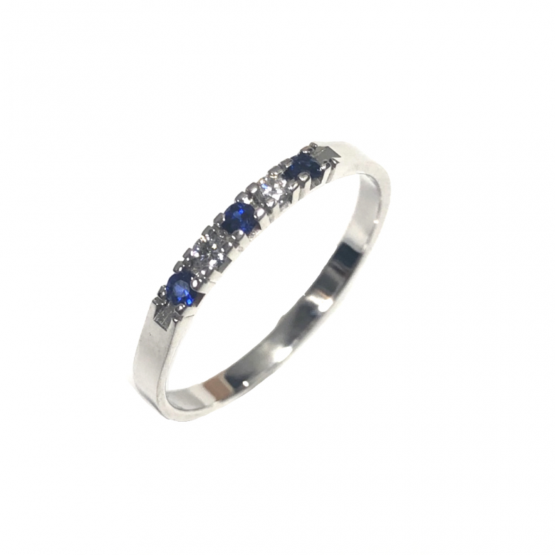 Eclat Alliance ring, model A303-5x3W met diamant totaal 0.06ct. en saffier (maat 18) - 12579 Eclat Alliance ring, model A303-5x3W met diamant totaal 0.06ct. en saffier (maat 18) - 12579
