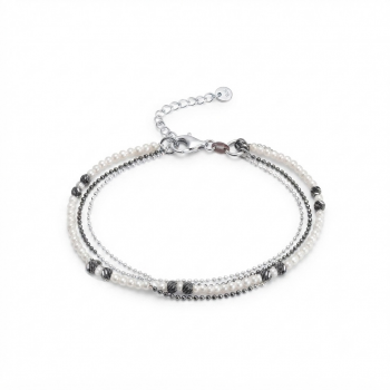 Armband, zilver gerhodineerd 3 strengen met immitatieparel (lengte: 17,5-20,5cm.) - 12640 Armband, zilver gerhodineerd 3 strengen met immitatieparel (lengte: 17,5-20,5cm.) - 12640
