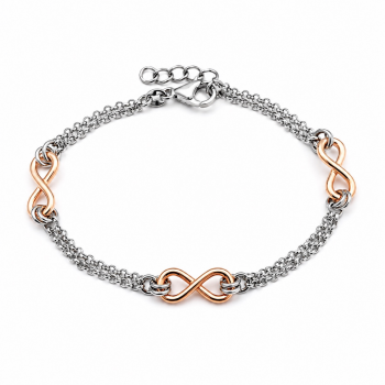 Armband, zilver/rose verguld infinity  (lengte: 18-20cm.) - 12641