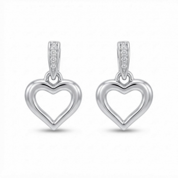 Oorknoppen, zilver gerhodineerd hart met  diamant 0,04ct. - 13206