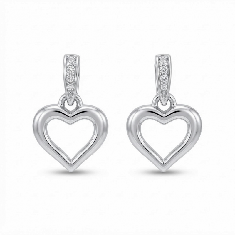 Oorknoppen, zilver gerhodineerd hart met diamant 0,04ct. - 13206 Oorknoppen, zilver gerhodineerd hart met diamant 0,04ct. - 13206