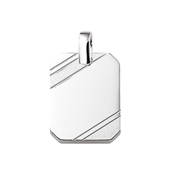 Graveerhanger, zilver rechthoek mat/glans fantasie (20x16mm.) - 12838