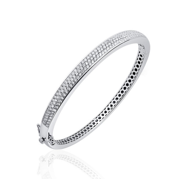 Bangle, zilver met zirconia met scharnier breedte: 6mm. (60x52mm.) - 13004
