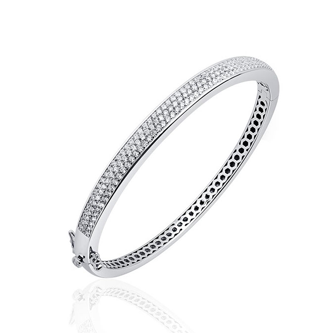 Bangle, zilver met zirconia met scharnier breedte: 6mm. (60x52mm.) - 13004