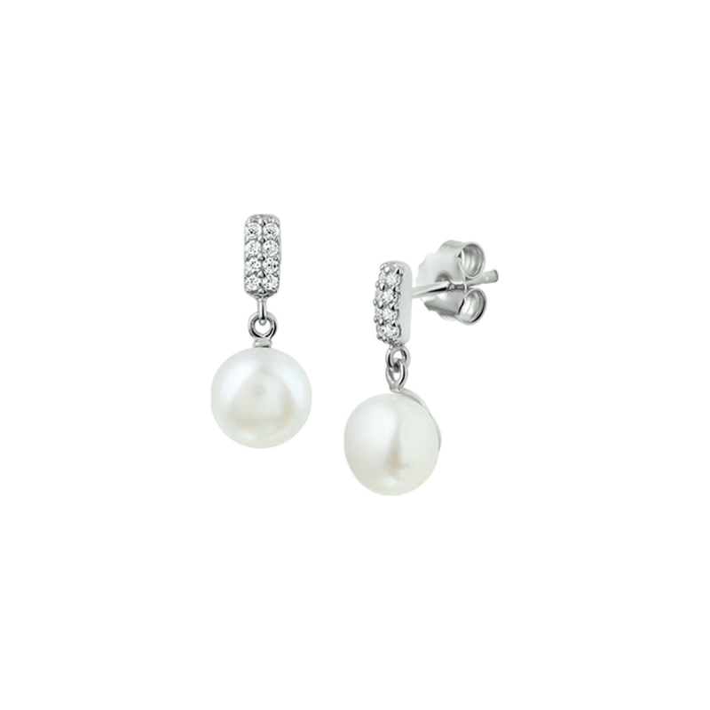 Oorhangers, zilver met zoetwaterparel (parel: 7,5mm.) - 13082 Oorhangers, zilver met zoetwaterparel (parel: 7,5mm.) - 13082