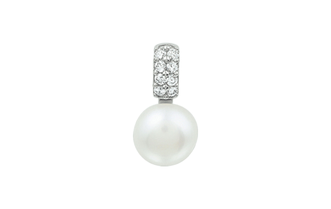 zilveren hanger met zirconia en zoetwaterparel - 13083