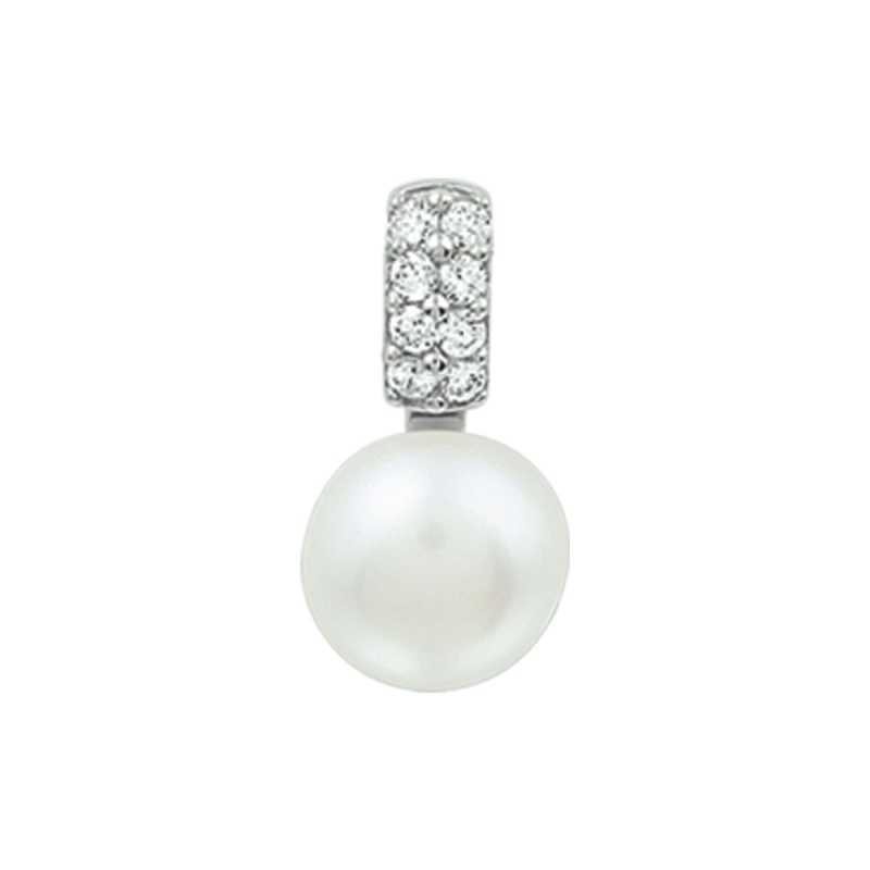 Hanger, zilver met zirconia en zoetwaterparel (8,5mm.) - 13083 Hanger, zilver met zirconia en zoetwaterparel (8,5mm.) - 13083