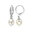Oorhangers, zilver gerhodineerd met zirconia en parel (parel: 8x10) - 13142