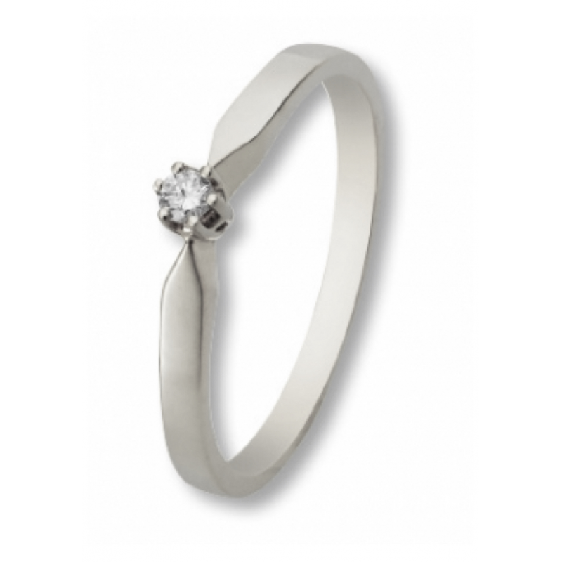 Eclat Solitairring, 14krt.witgoud met diamant: 0,05ct. (maat 17,5) - 13270 Eclat Solitairring, 14krt.witgoud met diamant: 0,05ct. (maat 17,5) - 13270