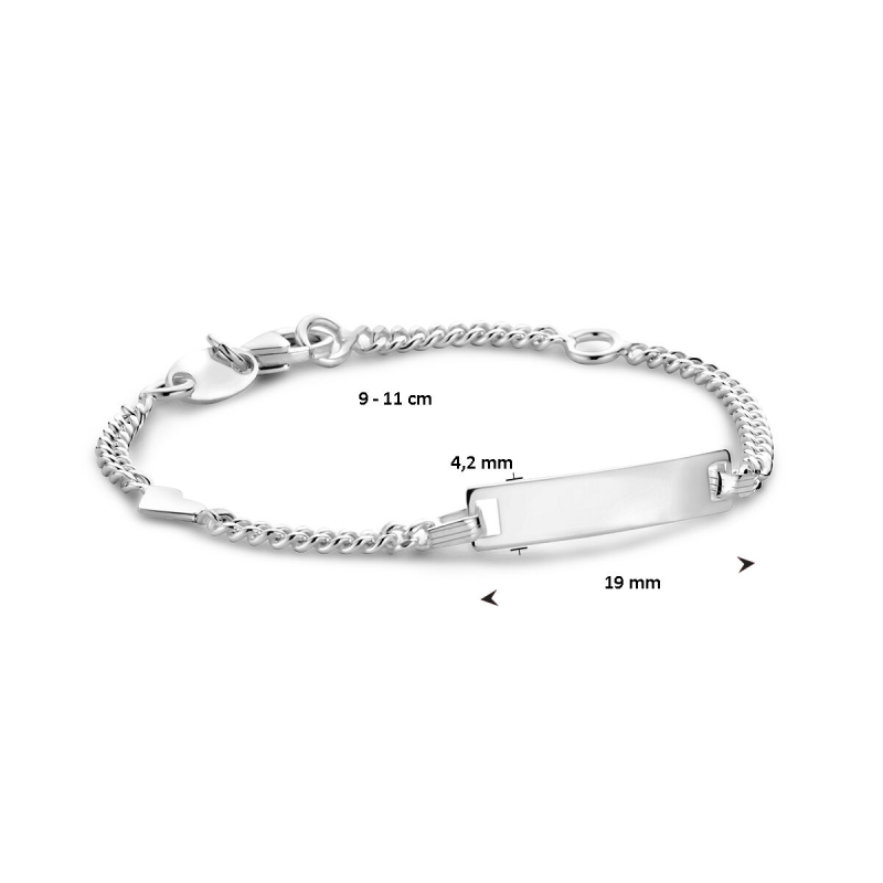 Graveerarmband, zilver met hartje (verstelbaar: 9-11cm.) - 13455