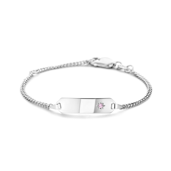 Graveerarmband, zilver met roze zirkonia (9-11cm.) - 13456