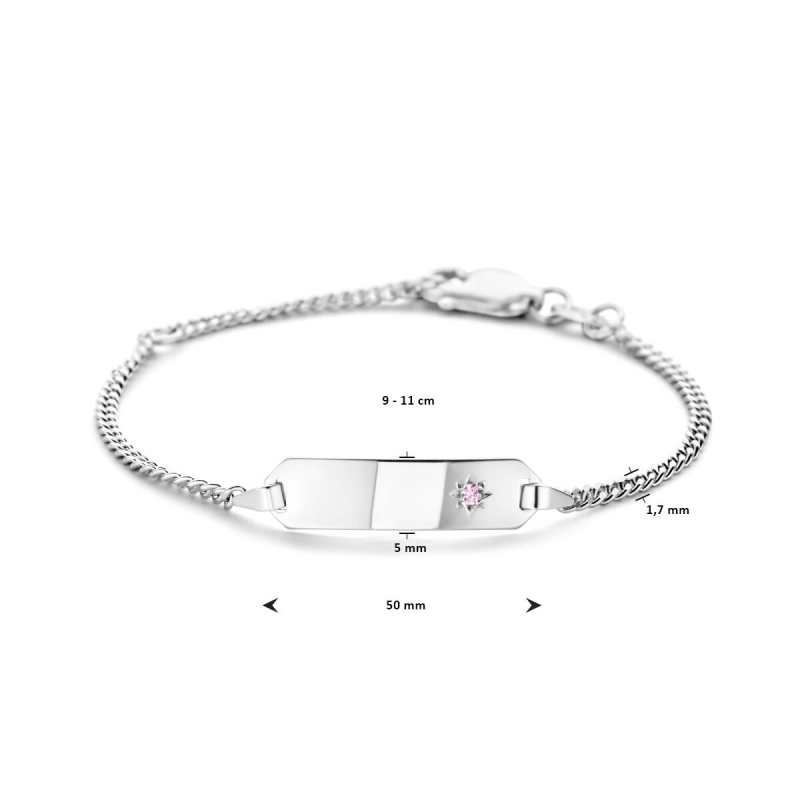 Graveerarmband, zilver met roze zirkonia (9-11cm.) - 13456