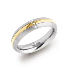 Boccia Ring, titanium/verguld  met diamant 0,015ct. model 0131-04 breedte:5mm.  (maat 57) - 14254