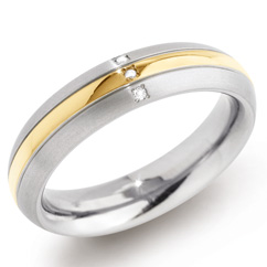 Boccia Ring, titanium/verguld  met diamant 0,015ct. model 0131-04 breedte:5mm.  (maat 57) - 14254