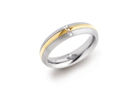 Boccia Ring, titanium/verguld  met diamant 0,015ct. model 0131-04 breedte:5mm.  (maat 57) - 14254