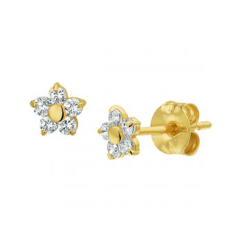 Oorknoppen, 14krt. goud met zirconia (4mm.) - 13661