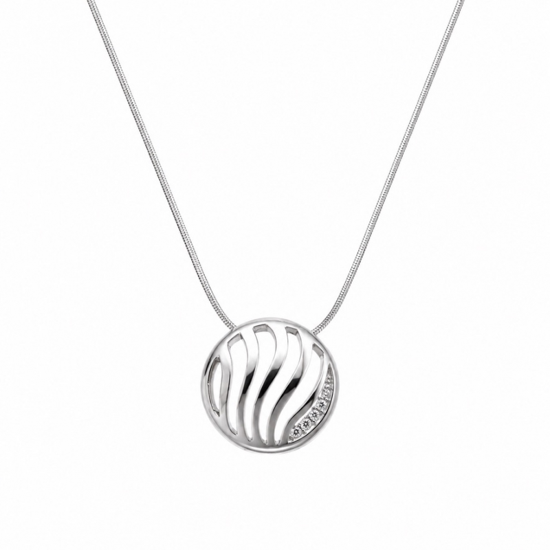 Hanger, zilver gerhodineerd met diamant incl.slangencollier (45cm.) - 13794