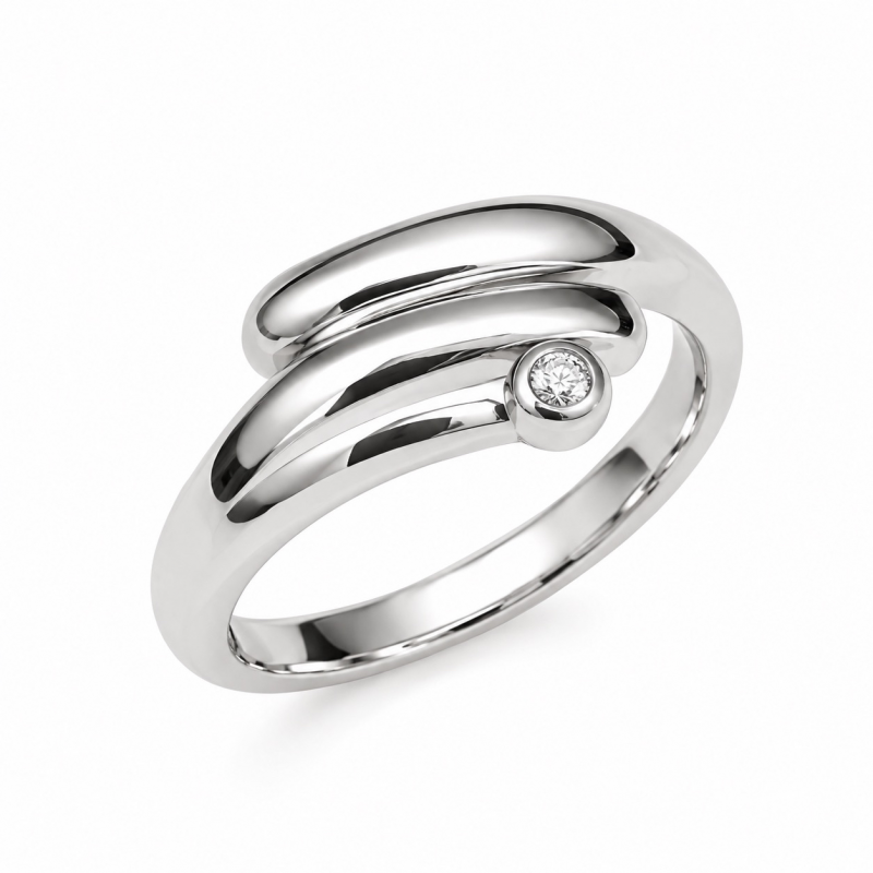 Ring, zilver gerhodineerd met 0,025ct. diamant (maat 52) - 13801