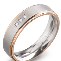 Boccia Ring, titanium/rosÚ verguld met diamant 0,0125ct. model 0134-02 breedte:5mm. (maat 54) - 14085
