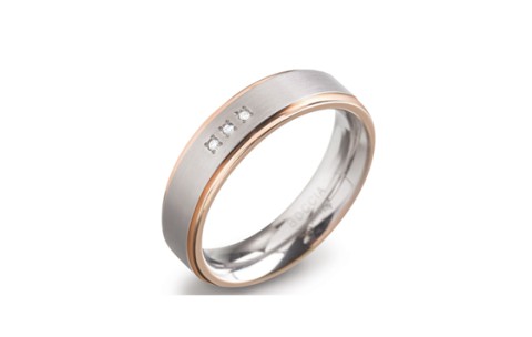 Boccia Ring, titanium/rosÚ verguld met diamant 0,0125ct. model 0134-02 breedte:5mm. (maat 54) - 14085