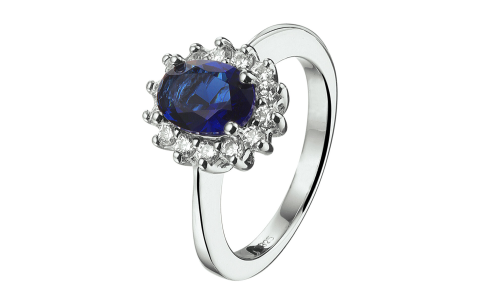 HC Ring, zilver gerhodineerd "royal Kate" ovaal zirkonia/synt.saffier. 8x6mm. (maat 17,75) - 14304