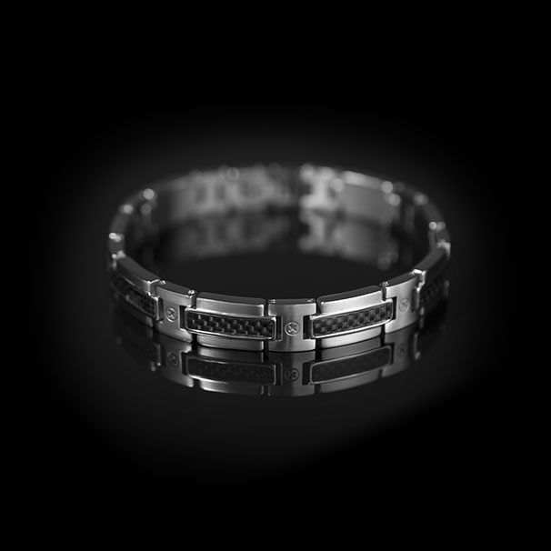 Armband, model LM04 edelstaal/carbon (lengte: 20,5cm.) - 14437