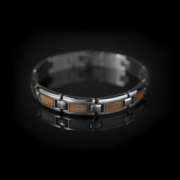 Armband, edelstaal/hout (breedte:10mm.- lengte: 21,5cm.) - 14439