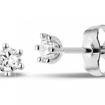 Eclat Solitair Oorknoppen, 14krt. witgoud met diamantTotaal: 0.10ct. - 14573