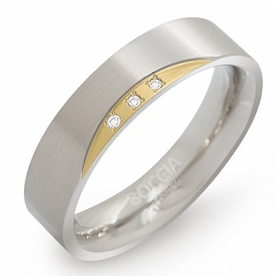 Boccia Ring, titanium/verguld met diamant 0,015ct. model 0138-04 breedte:5mm. (maat 56) - 14708