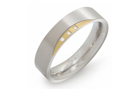 Boccia Ring, titanium/verguld met diamant 0,015ct. model 0138-04 breedte:5mm. (maat 56) - 14708