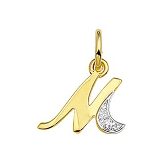 Hanger, 14krt.goud letter M met diamant (7.5mm.) - 15029 Hanger, 14krt.goud letter M met diamant (7.5mm.) - 15029