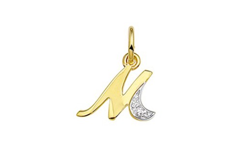 HC Hanger, 14krt.goud letter M met diamant (7.5mm.) - 15029