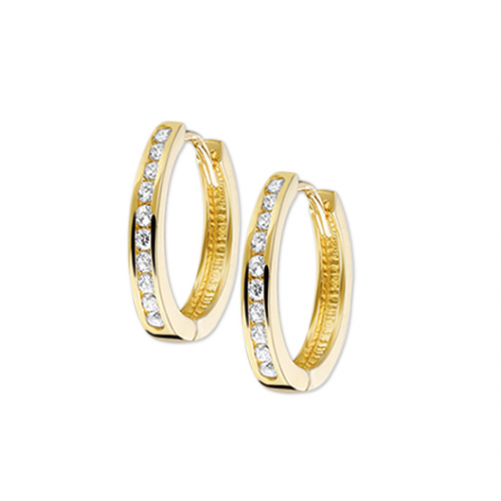 HC Creolen, 14krt goud met zirconia (14.5x2.5mm.) - 15030