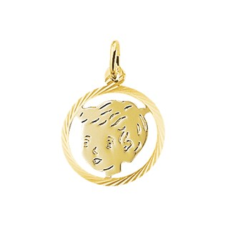 Hanger, 14krt.goud Kinderhoofdje Jongen met rand (15,5mm.) - 15038 Hanger, 14krt.goud Kinderhoofdje Jongen met rand (15,5mm.) - 15038