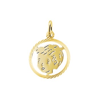 Hanger, 14krt.goud Kinderhoofdje Jongen met rand (15,5mm.) - 15038 Hanger, 14krt.goud Kinderhoofdje Jongen met rand (15,5mm.) - 15038