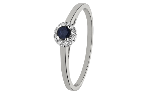 Eclat Rozetring, model ID-ACTIE-SAFF-RW  diamant/saffier 
Totaal: 0,07ct diamant (maat: 17,5) - 15140