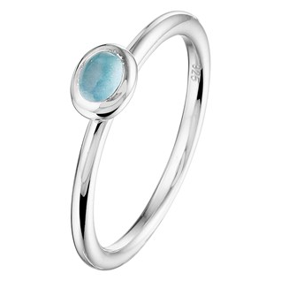 Ring, zilver gerhodineerd met blauw topaas 4x3mm. (maat 17,25) - 18371