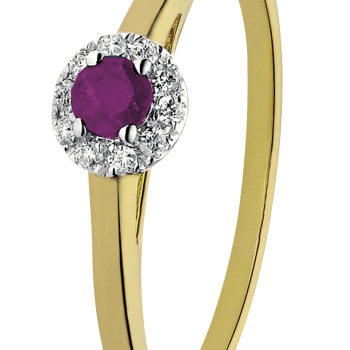 Eclat Rozetring, model ID-ACTIE-ROB-RG  diamant/robijn (maat:17,25)Totaal: 0,07ct.diamant - 14280