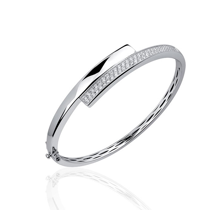 Bangle, zilver met zirconia met scharnier (60mm.) - 15599