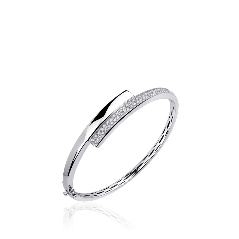 Bangle, zilver met zirconia met scharnier (60mm.) - 15599