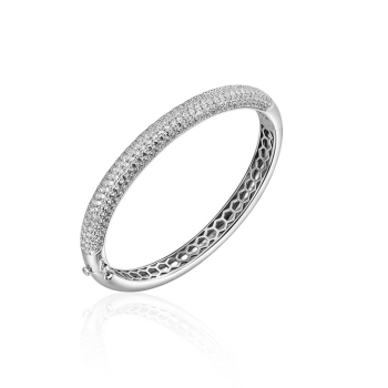 Bangle, Zilver met zirconia met scharnier ovale buis 7mm. (diameter: 60mm.) - 15801