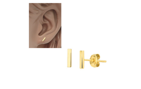 HC Oorknoppen, 14krt.goud staafje (6x1,3mm.) - 15880