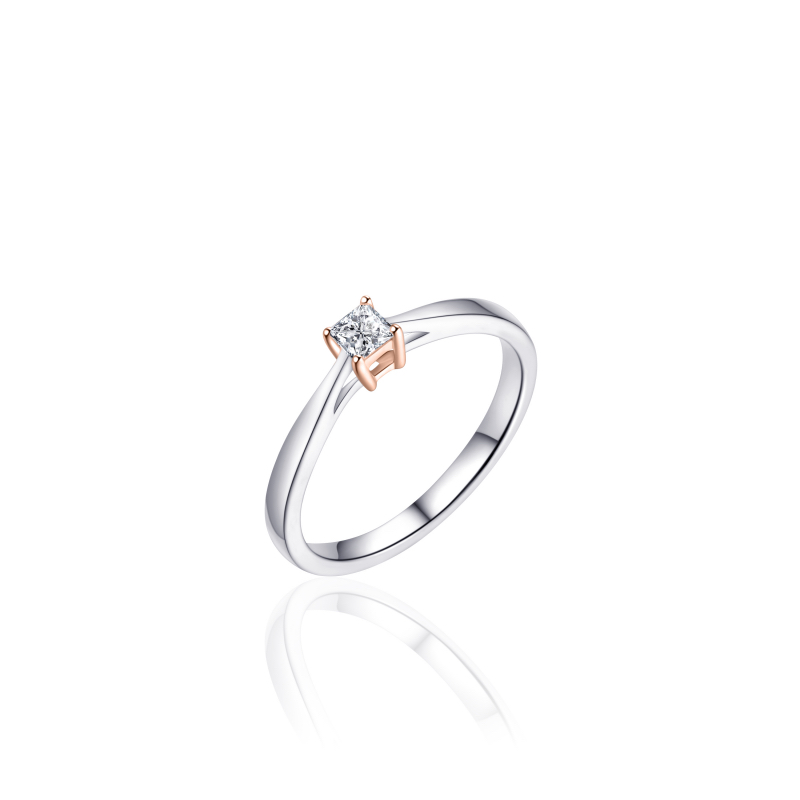 Ring, zilver/zilver rose-verguld met zirkonia 4mm (maat 54) - 16857