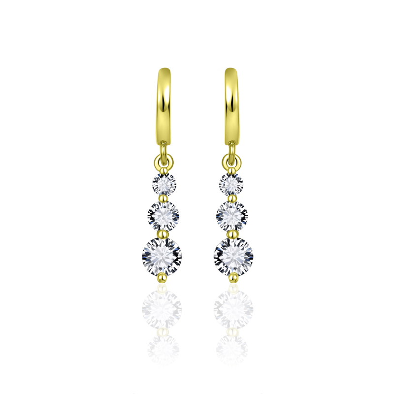 Oorhangers, zilver-verguld met zirconia (oorringen: 8x2mm.) - 16242