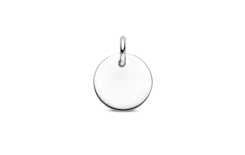 Hanger, graveerplaat zilver (rond 12,5mm.) - 17199