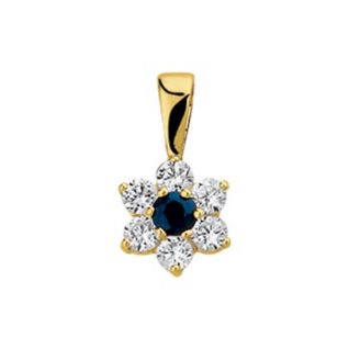 HC Hanger, 14krt.goud met blauw saffier en zirconia (rozet: 7mm.) - 17097
