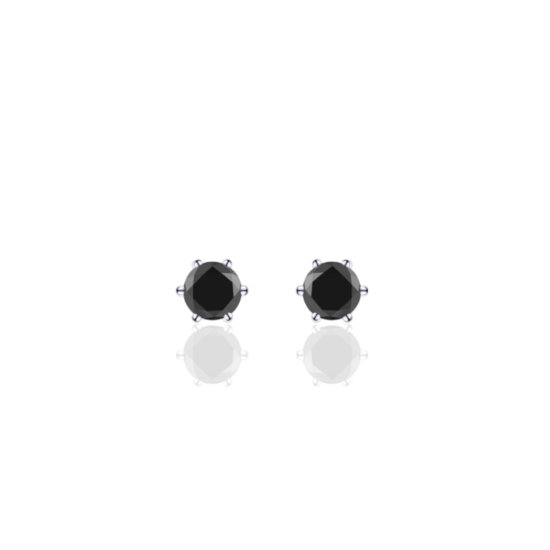 HC Oorknoppen, zilver met zwart zirkonia solitair 4mm. - 17094