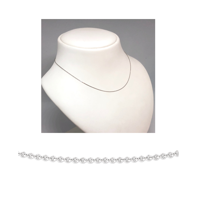 Collier, 14krt.witgoud ankerschakel 0,8mm. (lengte: 38cm.) - 17098